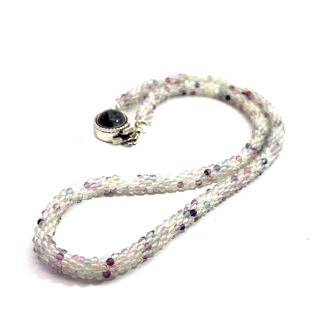 Rainbow Fluorite Gemstone Necklace on white center overview