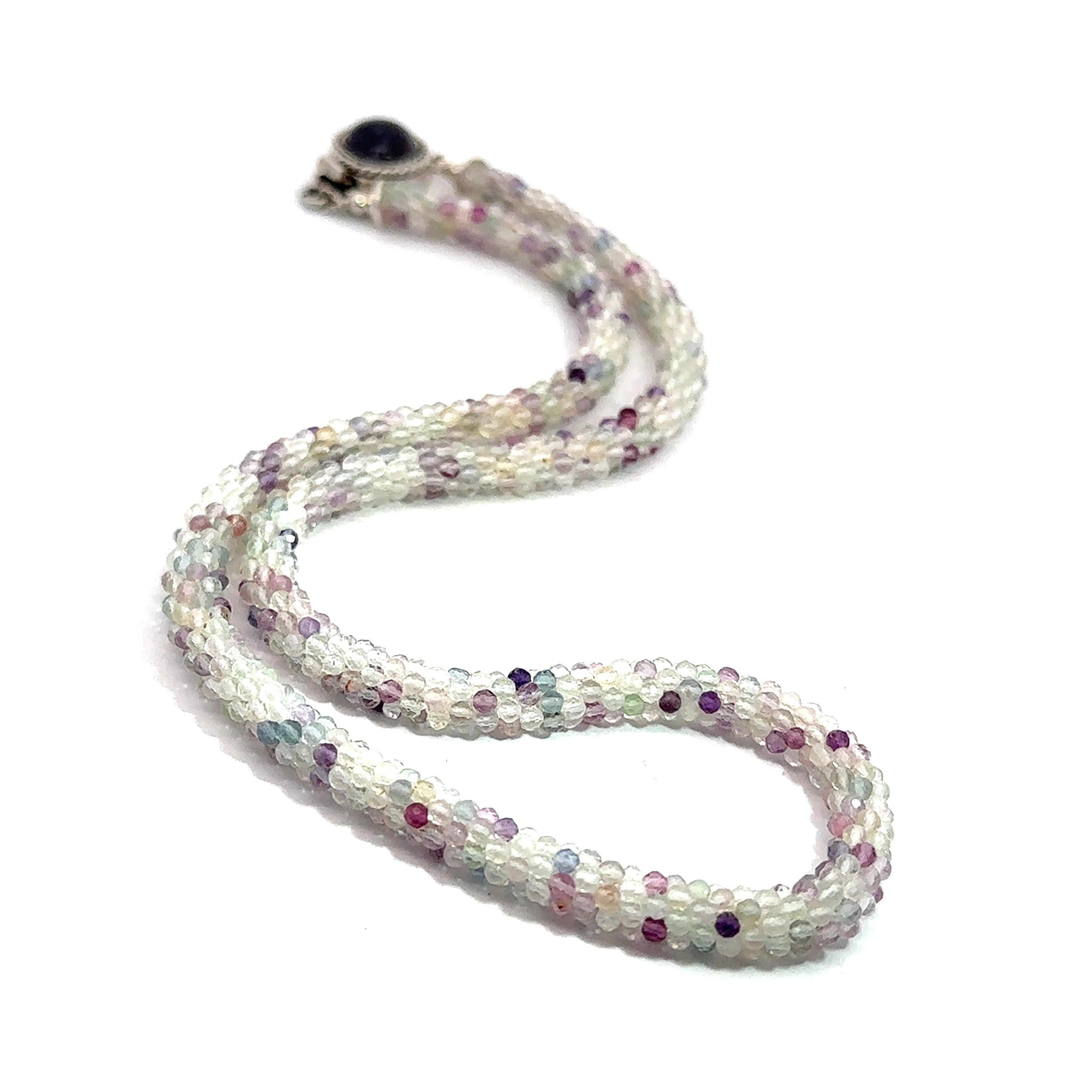 Rainbow Fluorite Gemstone Necklace on white long center overview