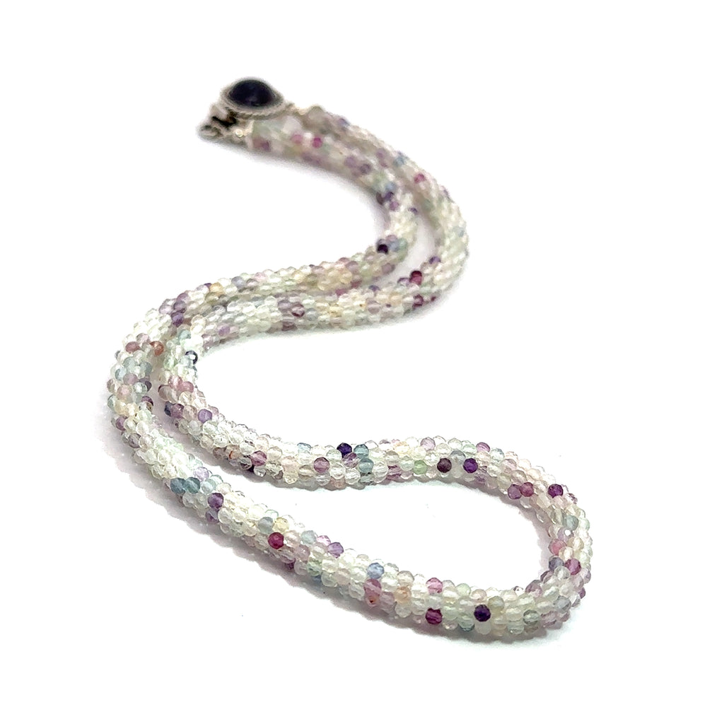 Rainbow Fluorite Gemstone Necklace on white long center overview