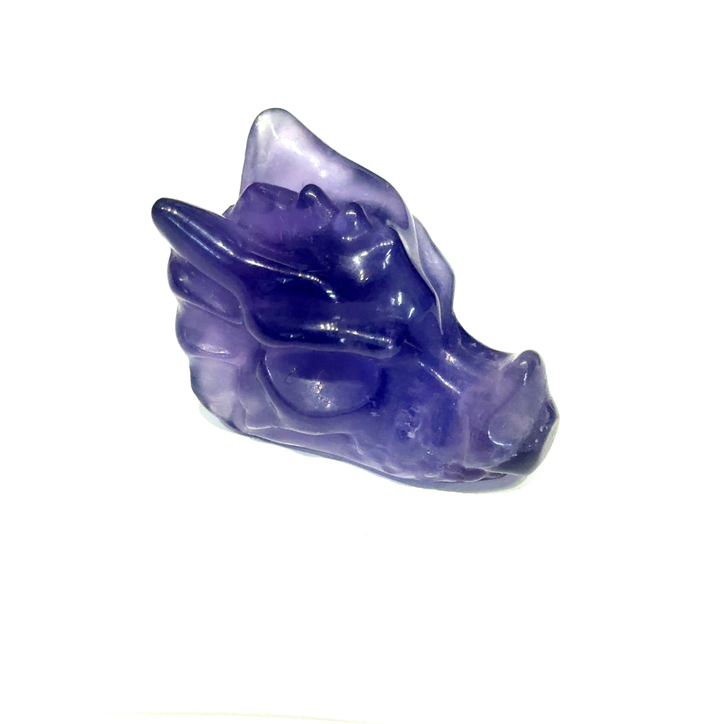 Rainbow Fluorite Mini Dragon Head Carving blue/purple size 1.5'' x 1'' x 1'' on white front view