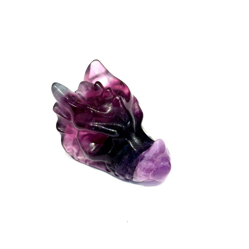 Rainbow Fluorite Mini Dragon Head Carving pink/purple size 1.5'' x 1'' x 1'' on white front view