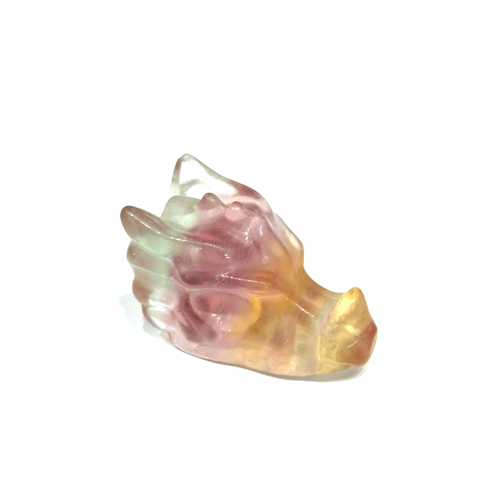 Rainbow Fluorite Mini Dragon Head Carving pink/yellow/green size 1.5'' x 1'' x 1'' on white front view