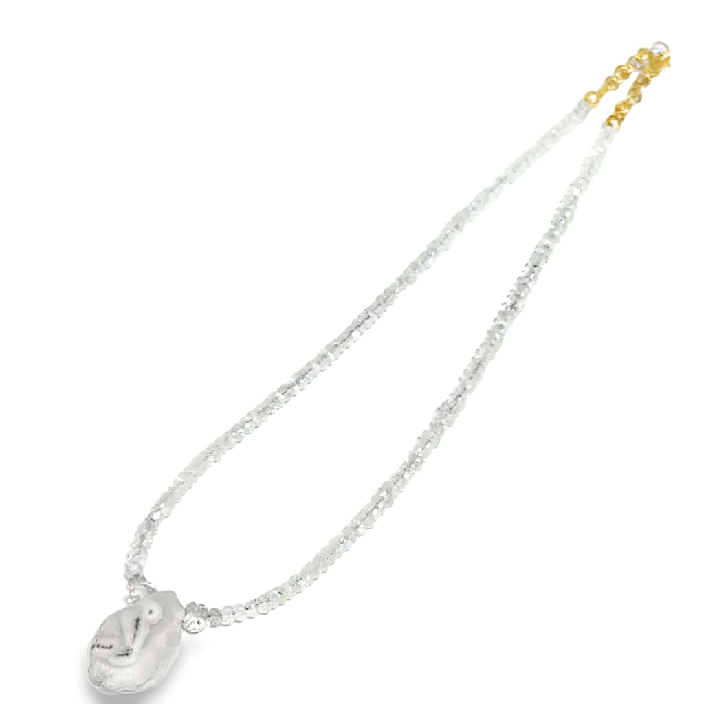 Rainbow Moonstone Necklace – Faceted Gemstone with Solar Quartz on white front view