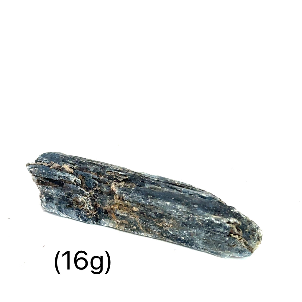 Raw Blue Kyanite with Biotite Gemstone 16g on white overview