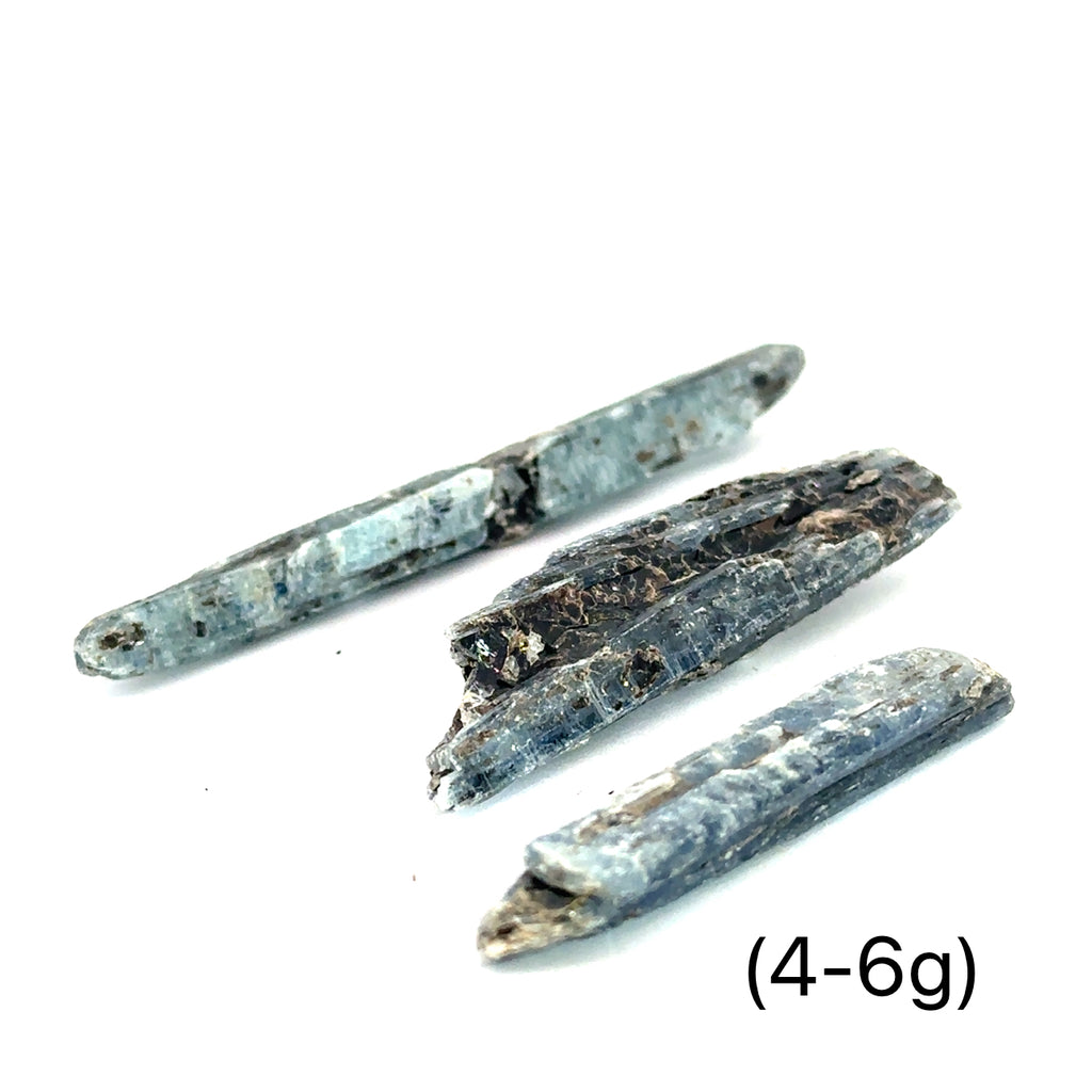 Raw Blue Kyanite with Biotite Gemstone 4-6g on white overview