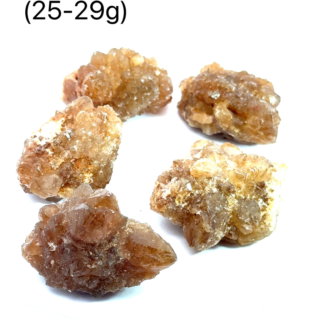Raw Citrine Spray Gemstone from Morocco grouping  (25-29g) on white overview