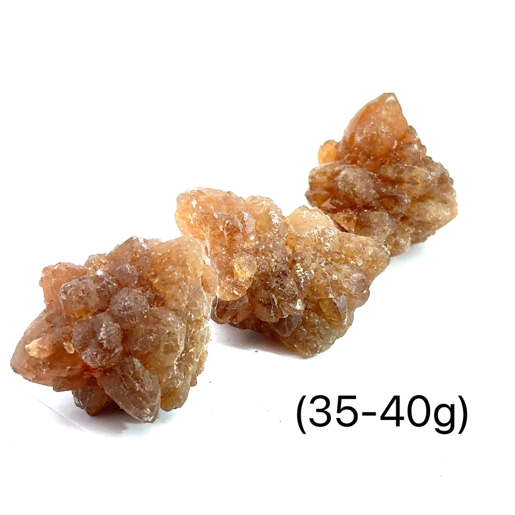Raw Citrine Spray Gemstone from Morocco grouping  (35-40g) on white overview
