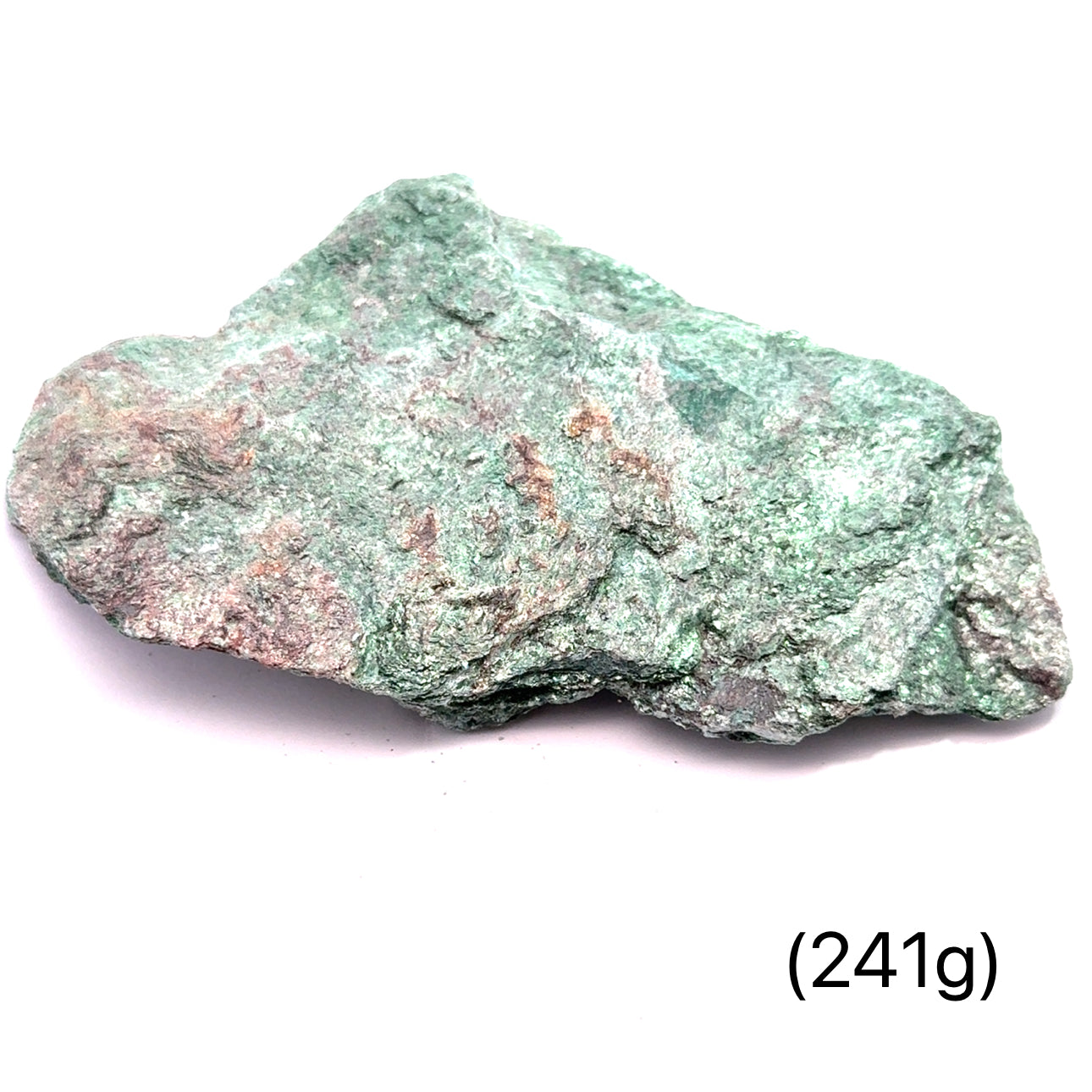 Raw Fuchsite Gemstone on white 241g overview 