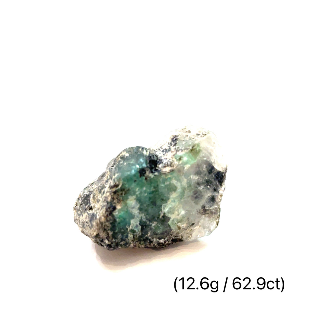 Raw Grade‑A Emerald Gemstone on white 12.6g/62.9ct  overview