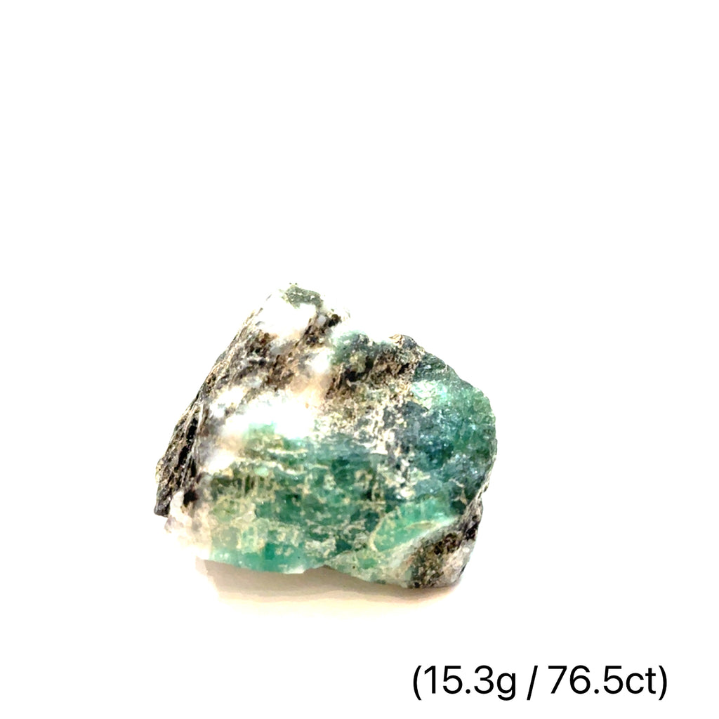 Raw Grade‑A Emerald Gemstone on white 15.3g/76.5ct  overview
