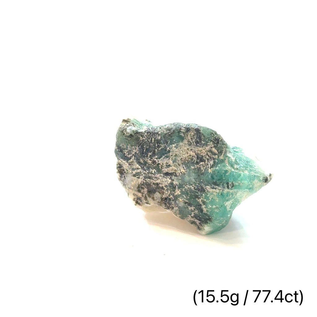 Raw Grade‑A Emerald Gemstone on white 15.5g/77.4ct  overview