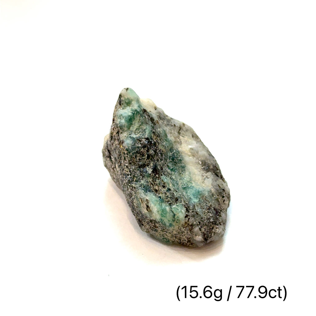 Raw Grade‑A Emerald Gemstone on white 15.6g/77.9ct  overview