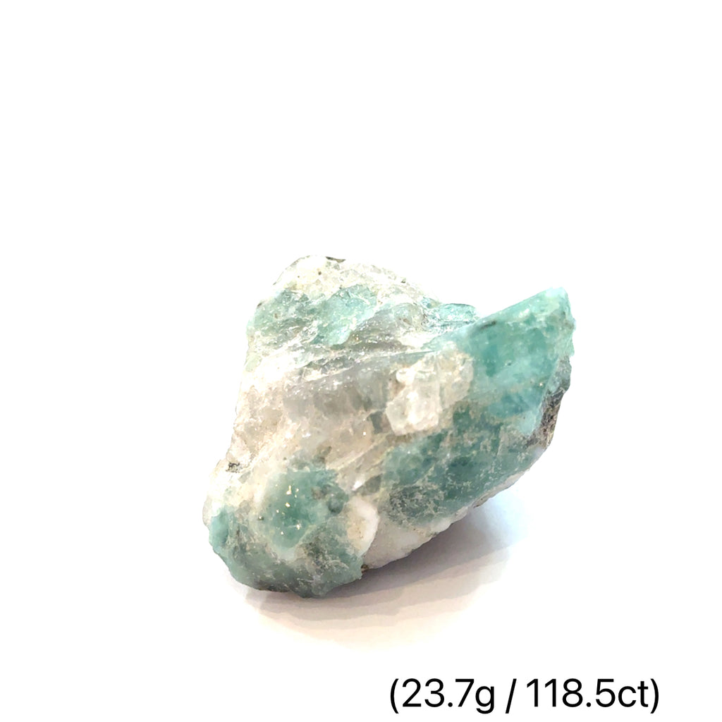 Raw Grade‑A Emerald Gemstone on white 23.7g/118.5ct  overview