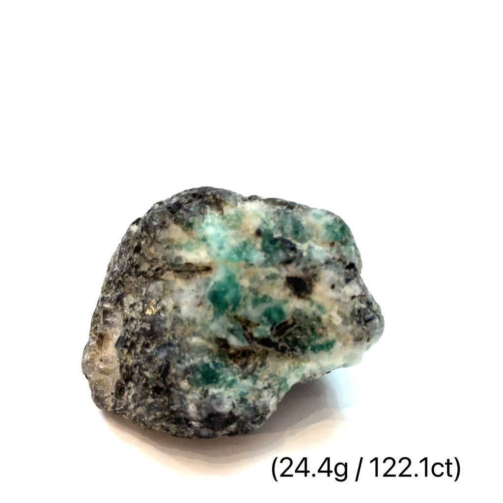 Raw Grade‑A Emerald Gemstone on white 24.4g/122.1ct  overview