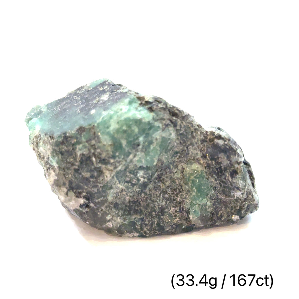 Raw Grade‑A Emerald Gemstone on white 33.4g/167ct  overview