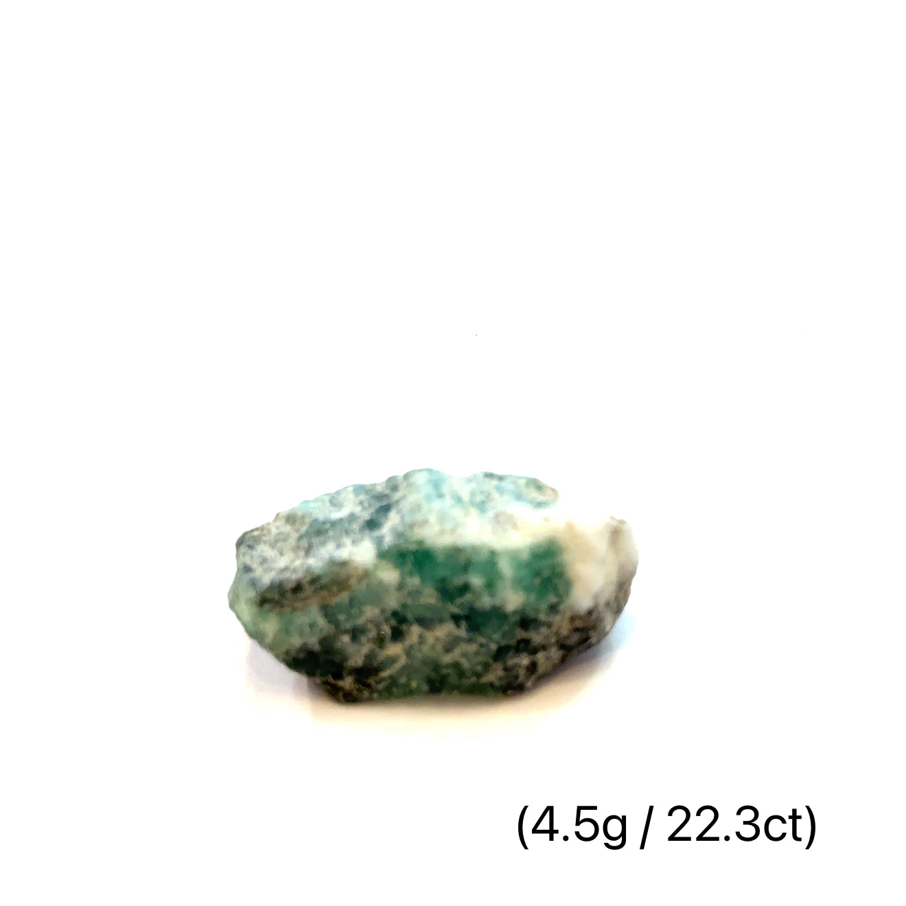 Raw Grade‑A Emerald Gemstone on white 4.5g/22.3ct overview