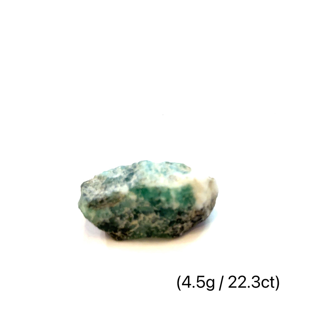 Raw Grade‑A Emerald Gemstone on white 4.5g/22.3ct overview