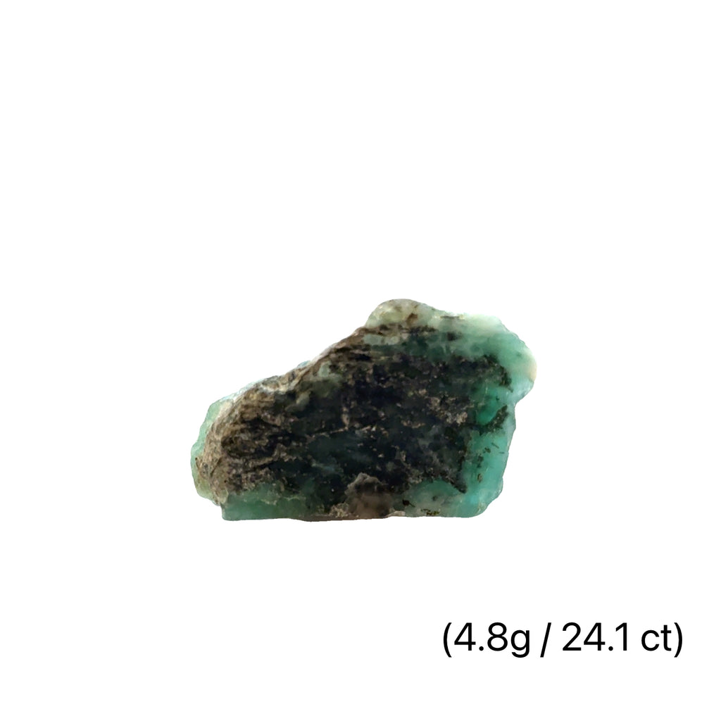 Raw Grade‑A Emerald Gemstone on white 48g/24.1ct overview