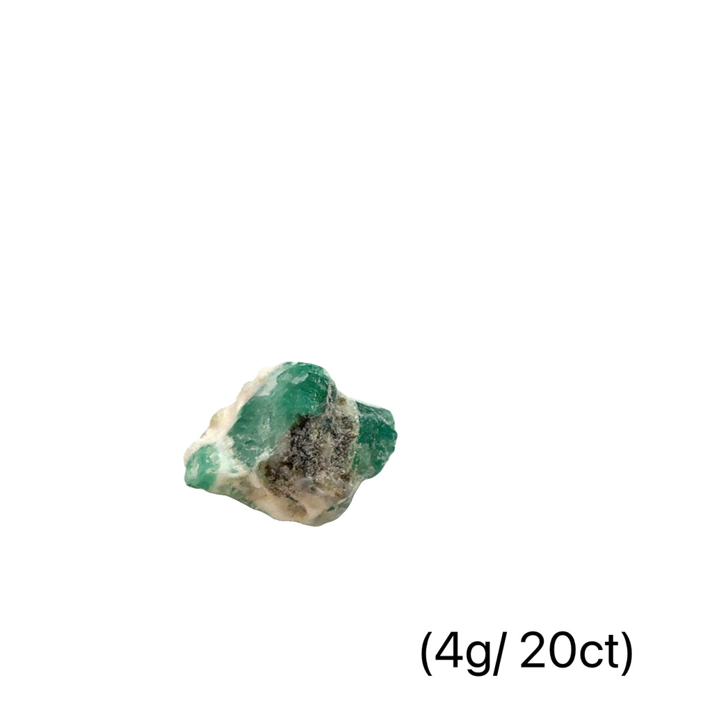 Raw Grade‑A Emerald Gemstone on white 4g/20ct overview