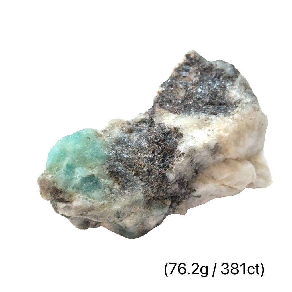 Raw Grade‑A Emerald Gemstone on white 76.2g/381ct  overview