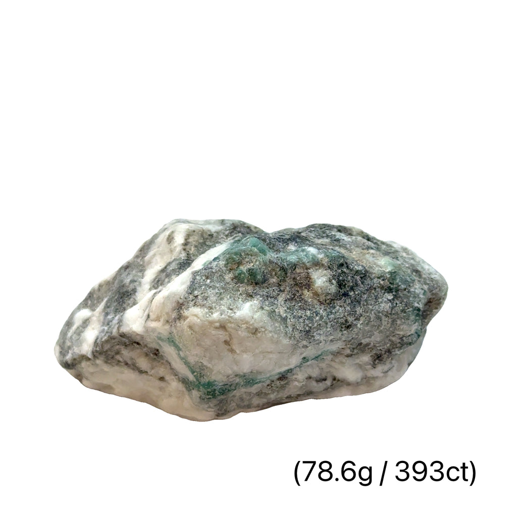 Raw Grade‑A Emerald Gemstone on white 78.6g/393ct  overview