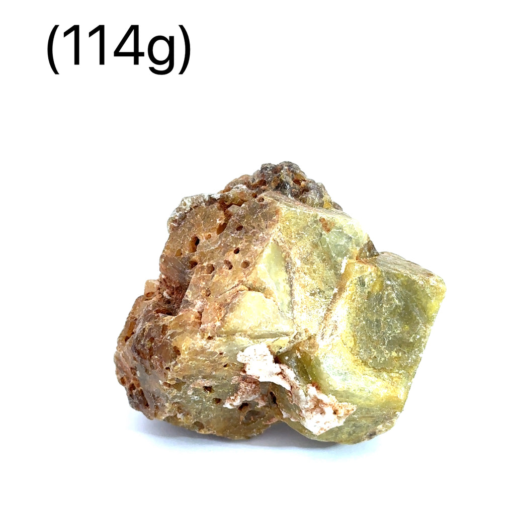 Raw Green Dermatoid Garnet Gemstone grouping  on white (114g) overview