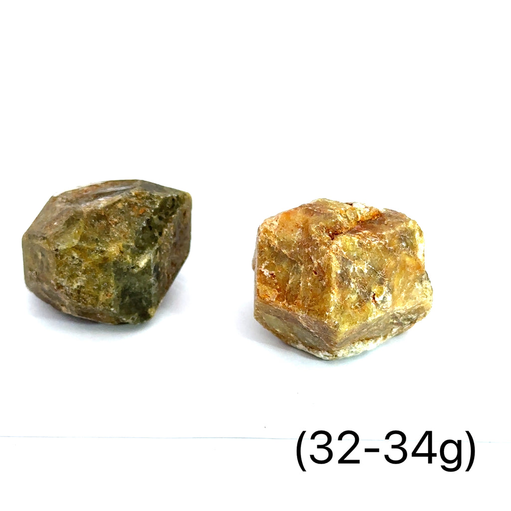 Raw Green Dermatoid Garnet Gemstone  grouping on white (32-34g) overview