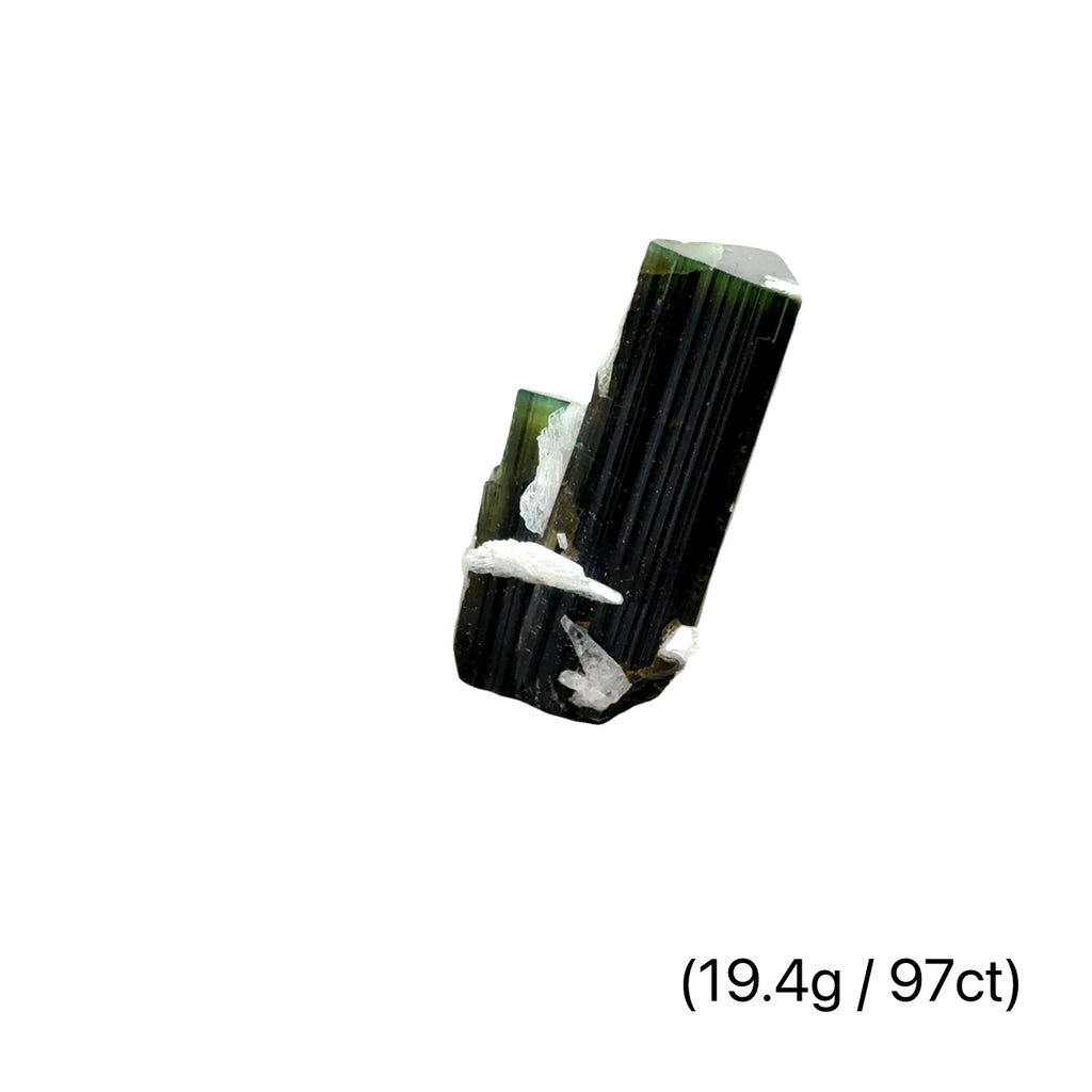 Raw Green Tourmaline with White Barite   19.4g / 97ct on white front view