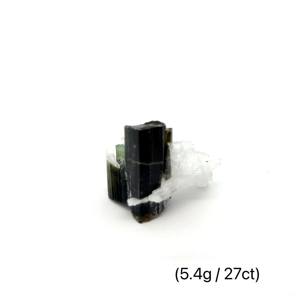 Raw Green Tourmaline with White Barite   5.4g / 27ct on white front view