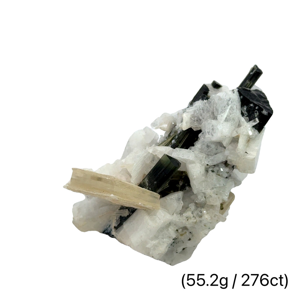Raw Green Tourmaline with White Barite   55.2g /276ct on white front view