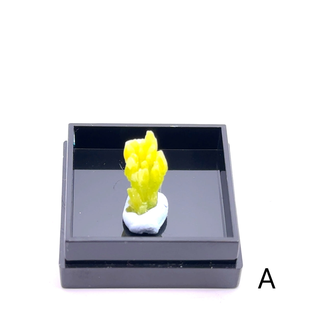 Raw Pyromorphite Gemstone in Perky Box  A  on white front view
