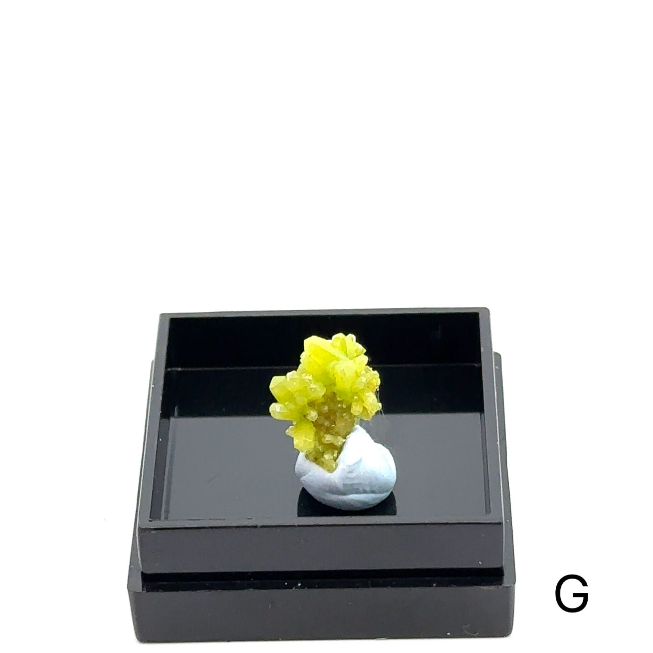 Raw Pyromorphite Gemstone in Perky Box G  on white front view