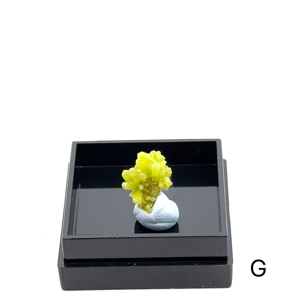 Raw Pyromorphite Gemstone in Perky Box G  on white front view