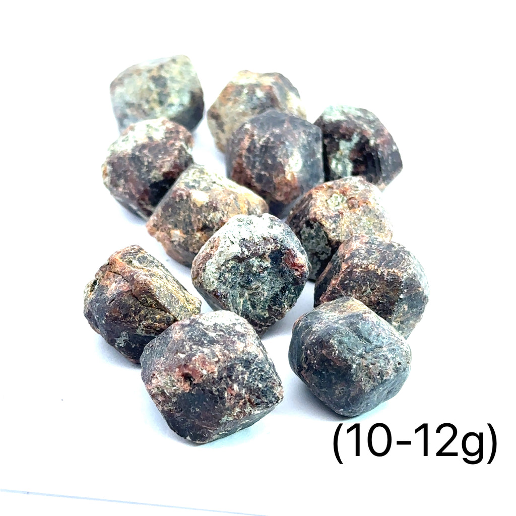 Raw Red Garnet Gemstone from Morocco grouping on white (10-12g) overview