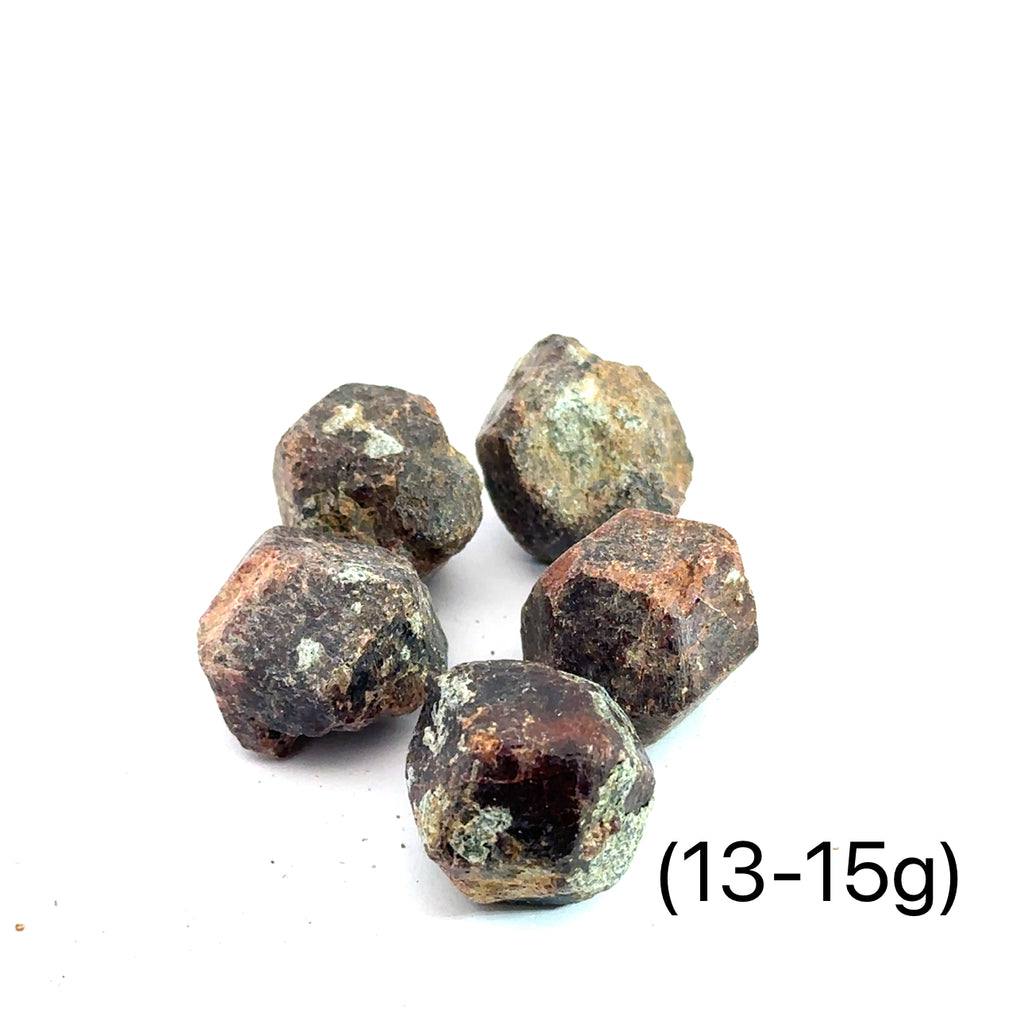 Raw Red Garnet Gemstone from Morocco grouping on white (13-15g) overview