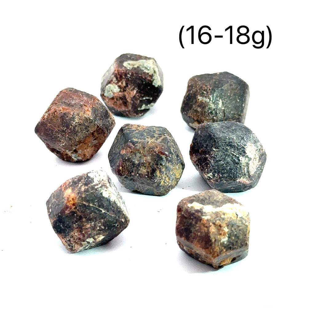Raw Red Garnet Gemstone from Morocco grouping on white (16-18g) overview