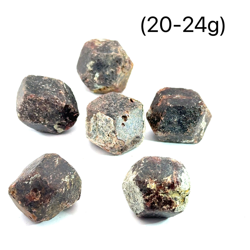 Raw Red Garnet Gemstone from Morocco grouping on white (20-24g) overview