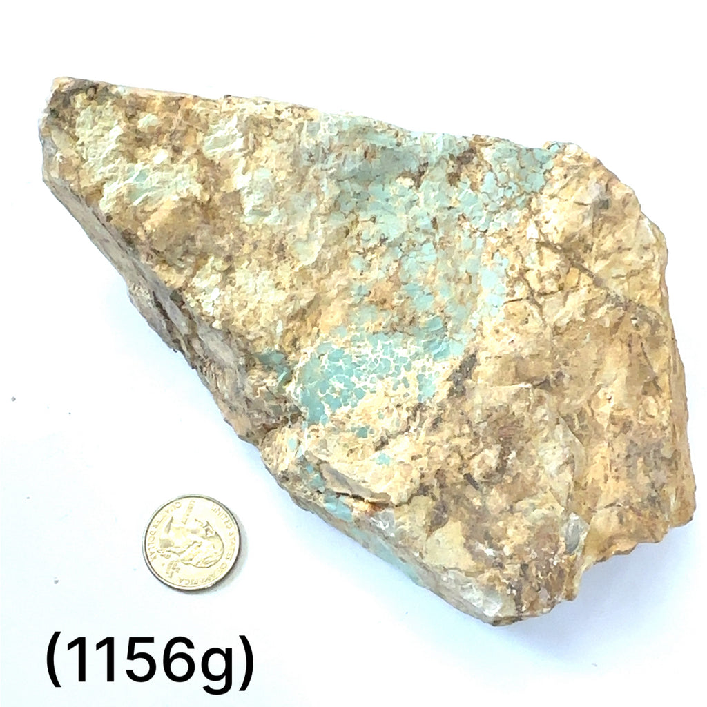 Raw Royston Turquoise Gemstone grouping (1156g) on white center overview