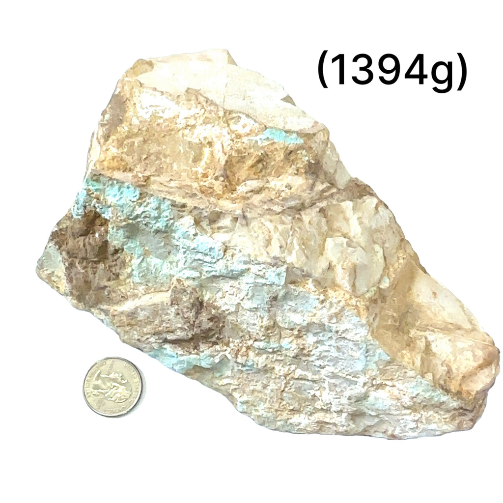 Raw Royston Turquoise Gemstone grouping (1394g) on white center overview