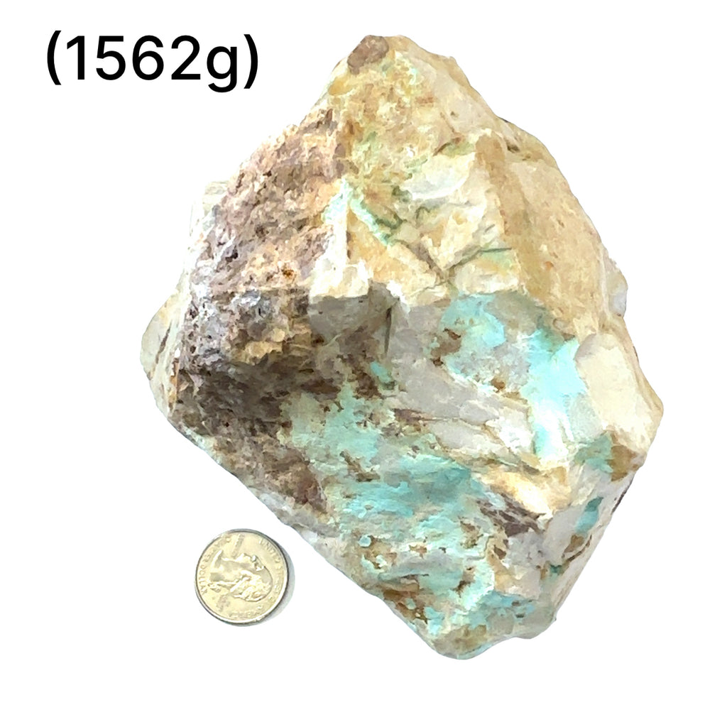 Raw Royston Turquoise Gemstone grouping (1562g) on white center overview