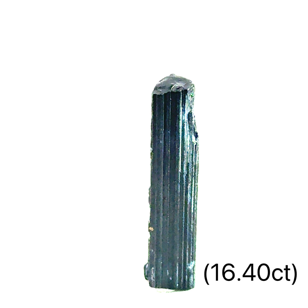 Raw Tourmaline stone for heart chakra balance and emotional healing (16.40ct) on white and in finger tips front view