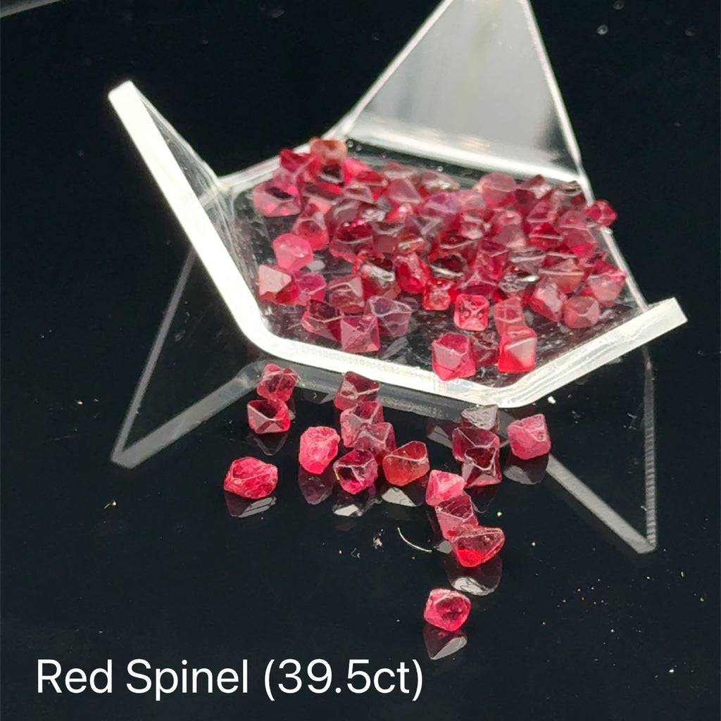 Red Spinel Raw Gemstone Crystals overflowing Frontal
