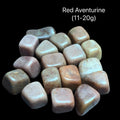 Red aventurine stones on a black background with text indicating weight range (11-20g), front view.