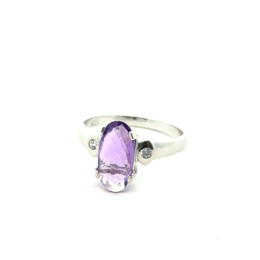  Ethical gemstone jewelry handcrafted with silver and Regal Amethyst in Boston- Angle view center angle