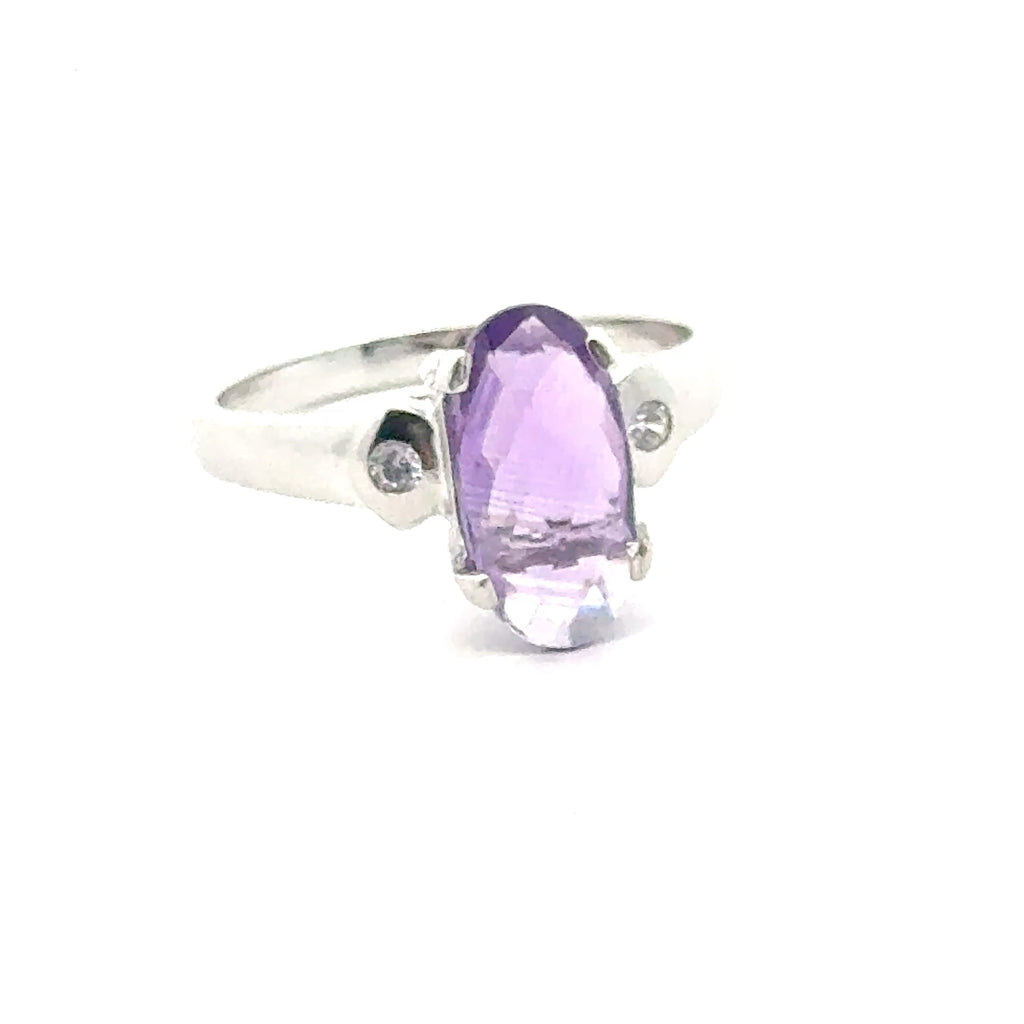  Ethical gemstone jewelry handcrafted with silver and Regal Amethyst in Boston- Angle view