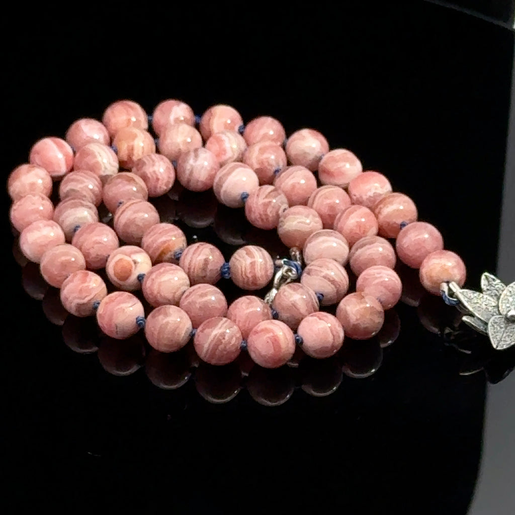 Rhodochrosite Gemstone Necklace on black above