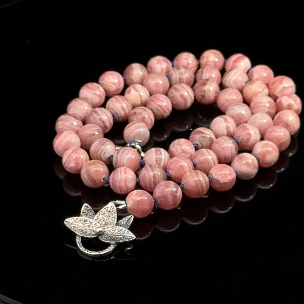 Rhodochrosite Gemstone Necklace on black front