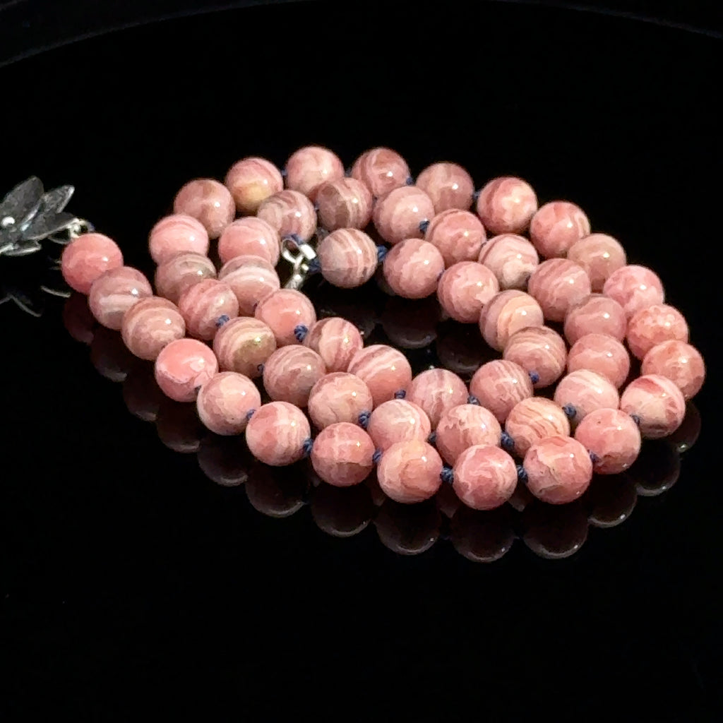 Rhodochrosite Gemstone Necklace on black side