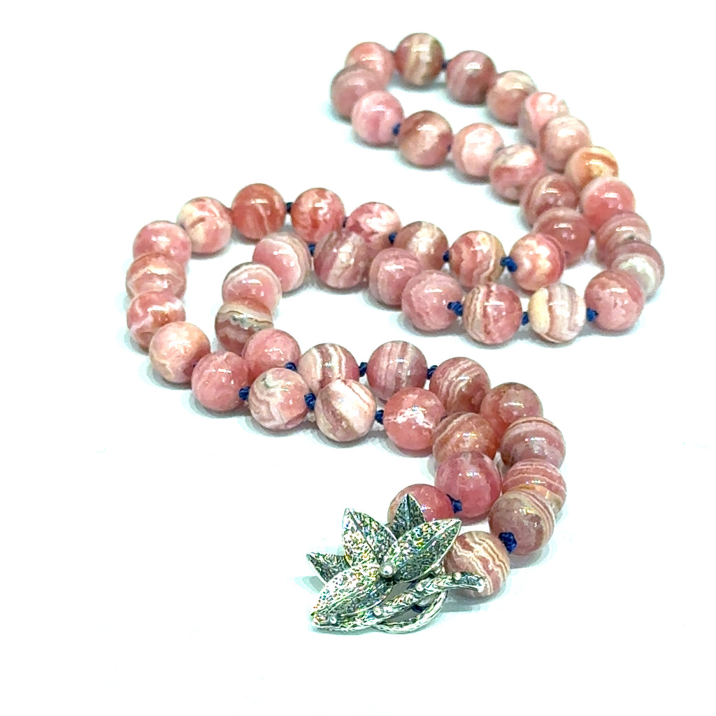 Rhodochrosite Gemstone Necklace on white long front