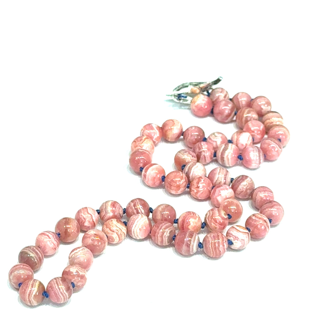 Rhodochrosite Gemstone Necklace on white long side